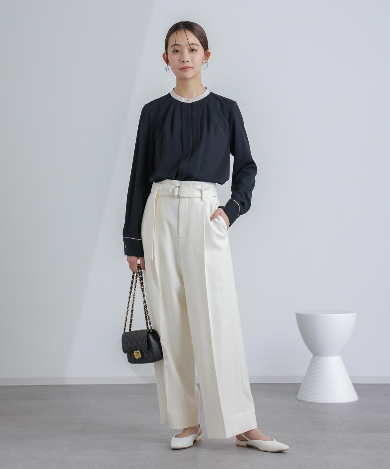 共ベルト付きハイウエストパンツ 6694127304