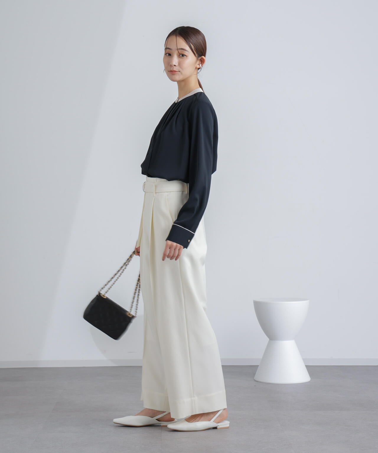 共ベルト付きハイウエストパンツ 6694127304