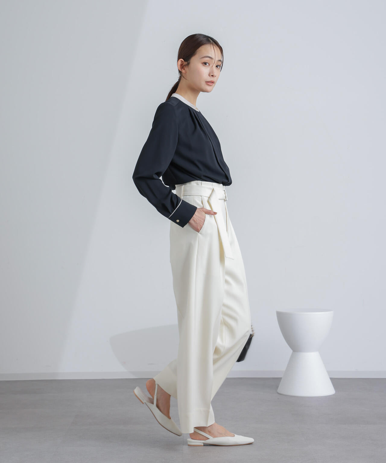 共ベルト付きハイウエストパンツ 6694127304