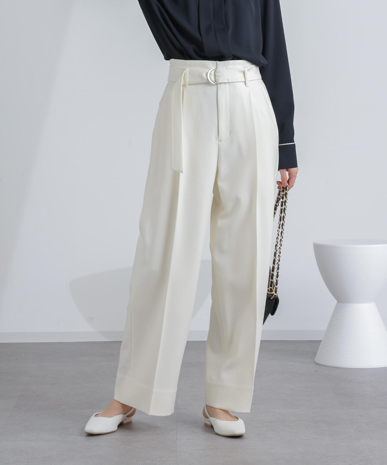 共ベルト付きハイウエストパンツ 6694127304