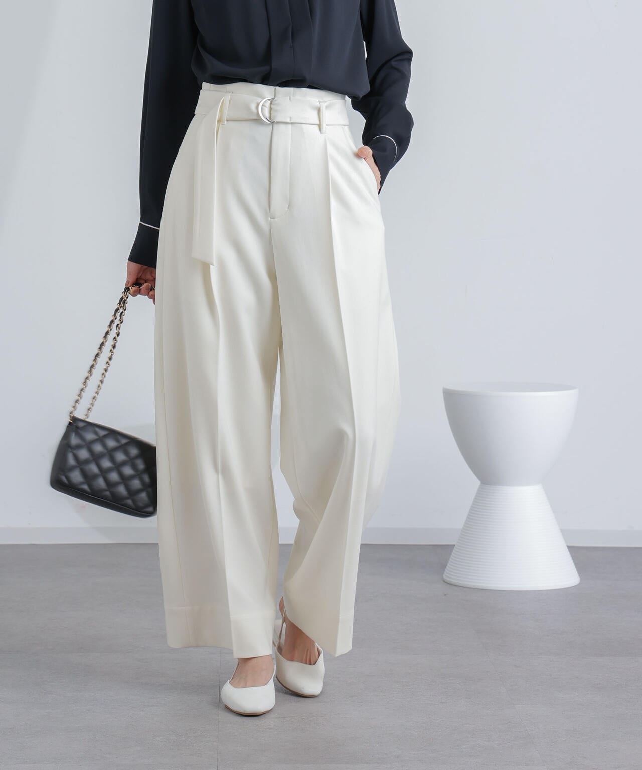 共ベルト付きハイウエストパンツ 6694127304