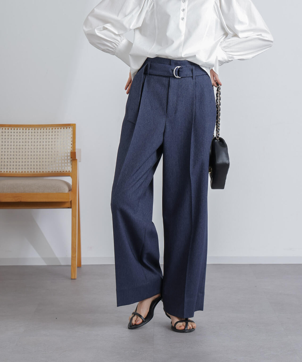 共ベルト付きハイウエストパンツ 6694127304