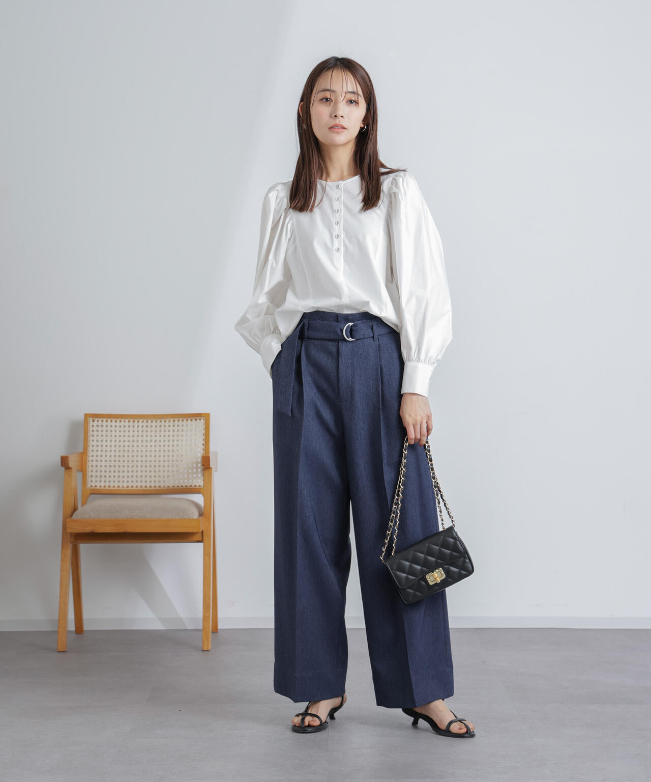 共ベルト付きハイウエストパンツ 6694127304