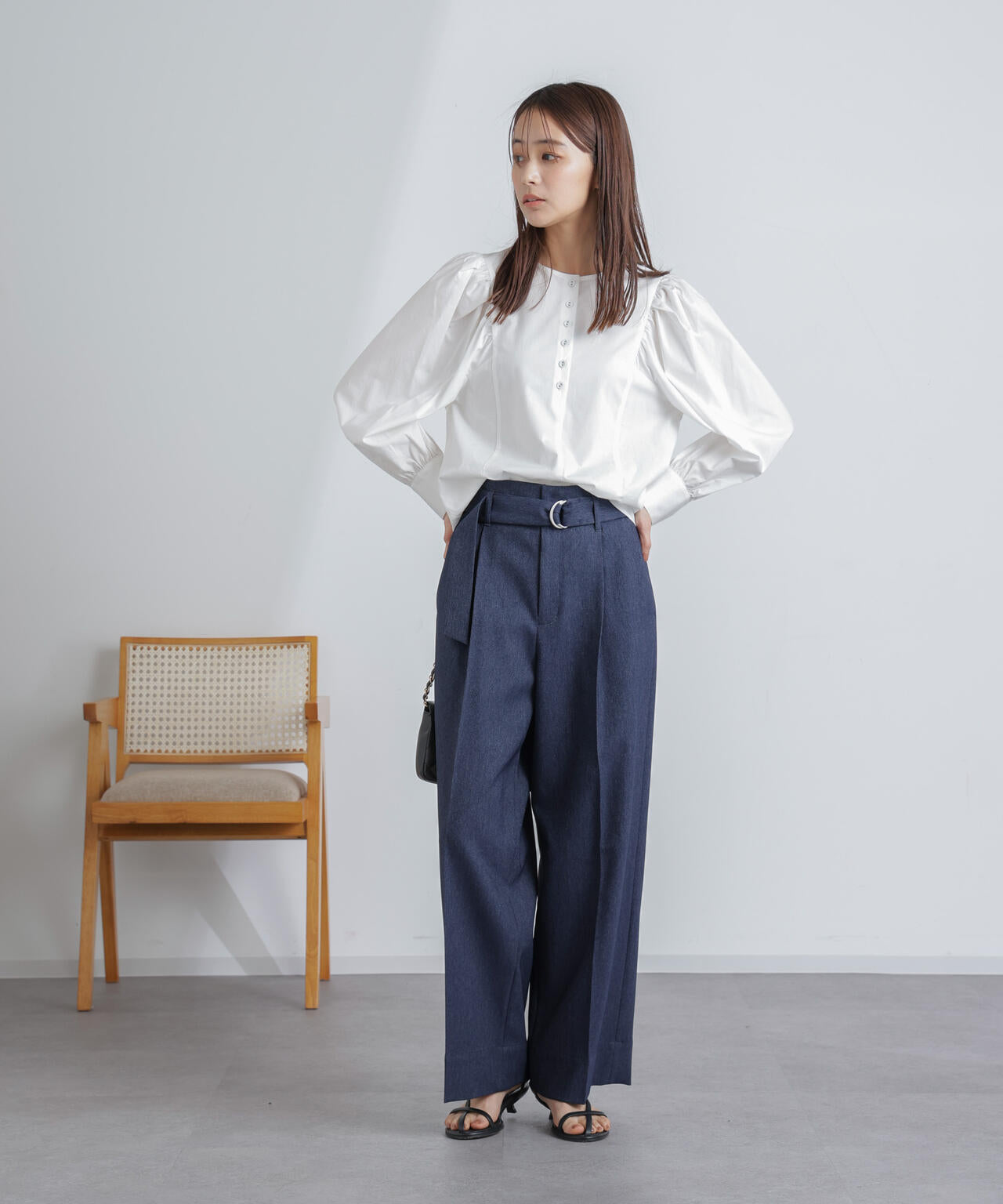 共ベルト付きハイウエストパンツ 6694127304