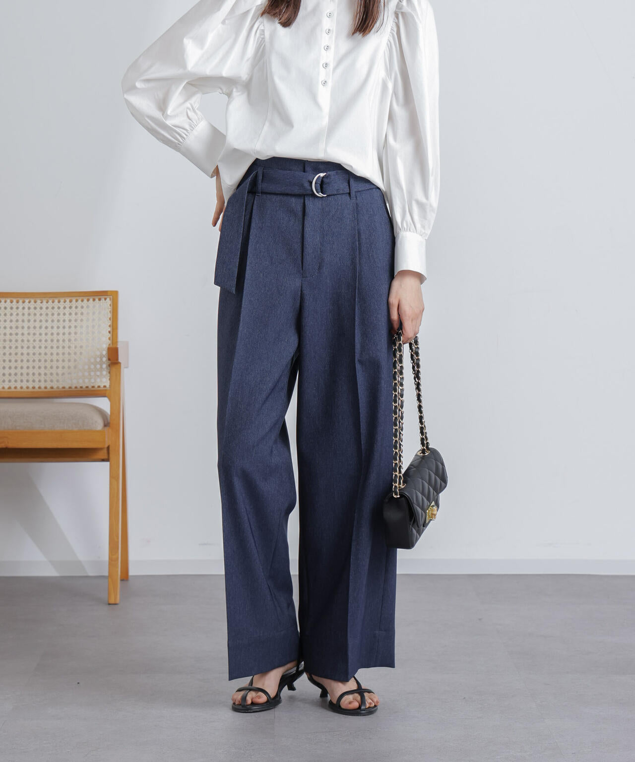 共ベルト付きハイウエストパンツ 6694127304