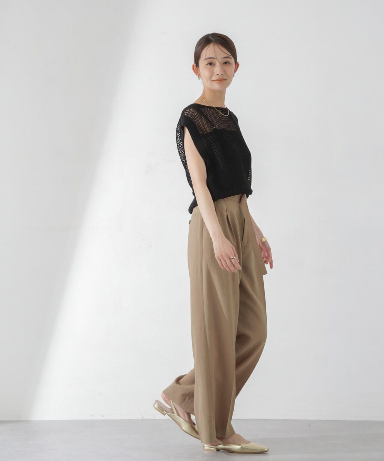 <洗濯機使用可><ノンアイロン>メランジドライ ベルト付きワイドパンツ(セットアップ可) 6694127308