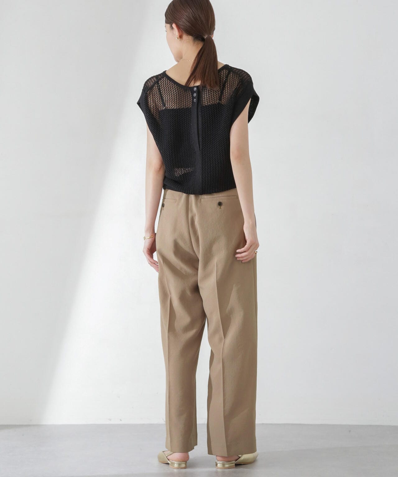 <洗濯機使用可><ノンアイロン>メランジドライ ベルト付きワイドパンツ(セットアップ可) 6694127308