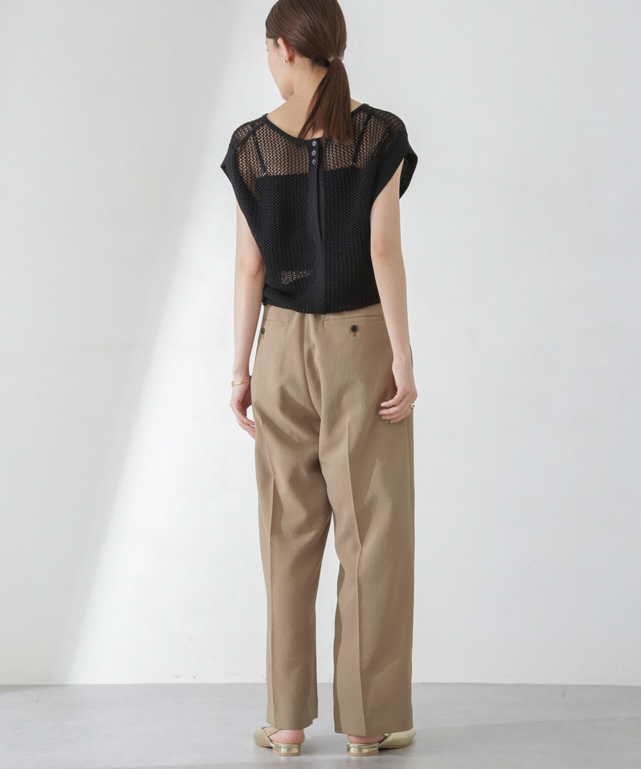 <洗濯機使用可><ノンアイロン>メランジドライ ベルト付きワイドパンツ(セットアップ可) 6694127308