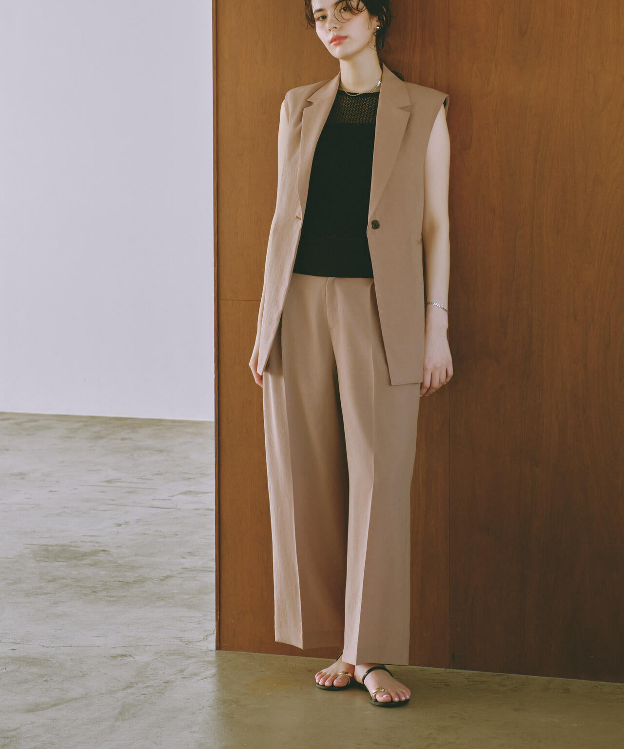 <洗濯機使用可><ノンアイロン>メランジドライ ベルト付きワイドパンツ(セットアップ可) 6694127308