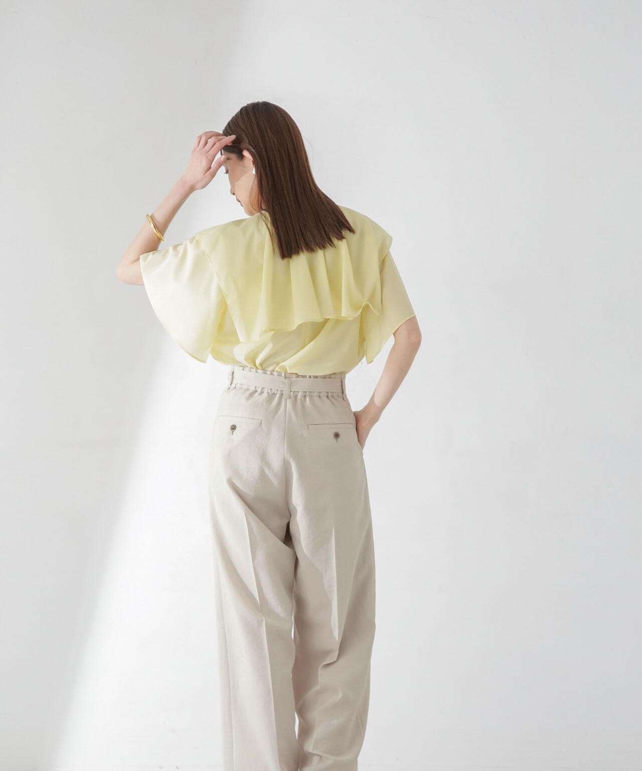 <洗濯機使用可><ノンアイロン>メランジドライ ベルト付きワイドパンツ(セットアップ可) 6694127308