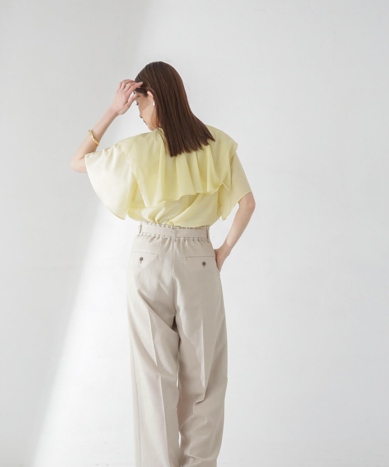 <洗濯機使用可><ノンアイロン>メランジドライ ベルト付きワイドパンツ(セットアップ可) 6694127308