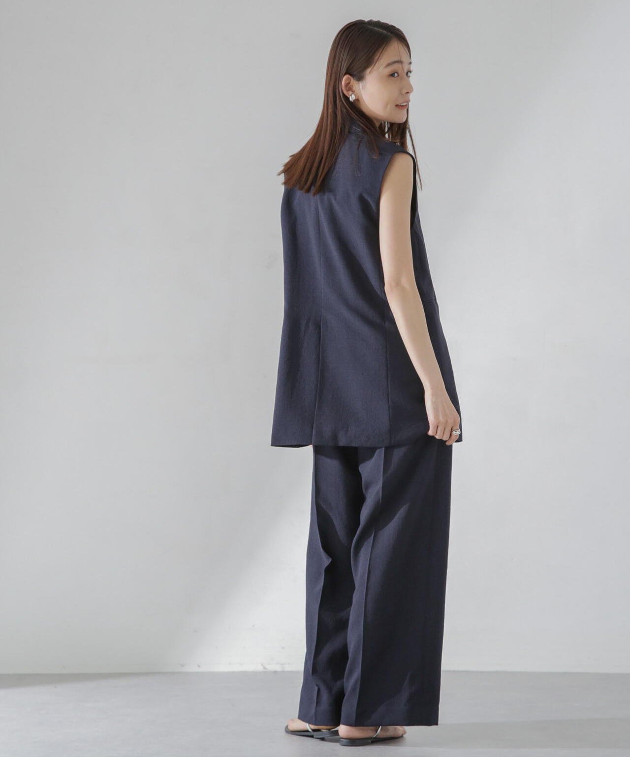 <洗濯機使用可><ノンアイロン>メランジドライ ベルト付きワイドパンツ(セットアップ可) 6694127308