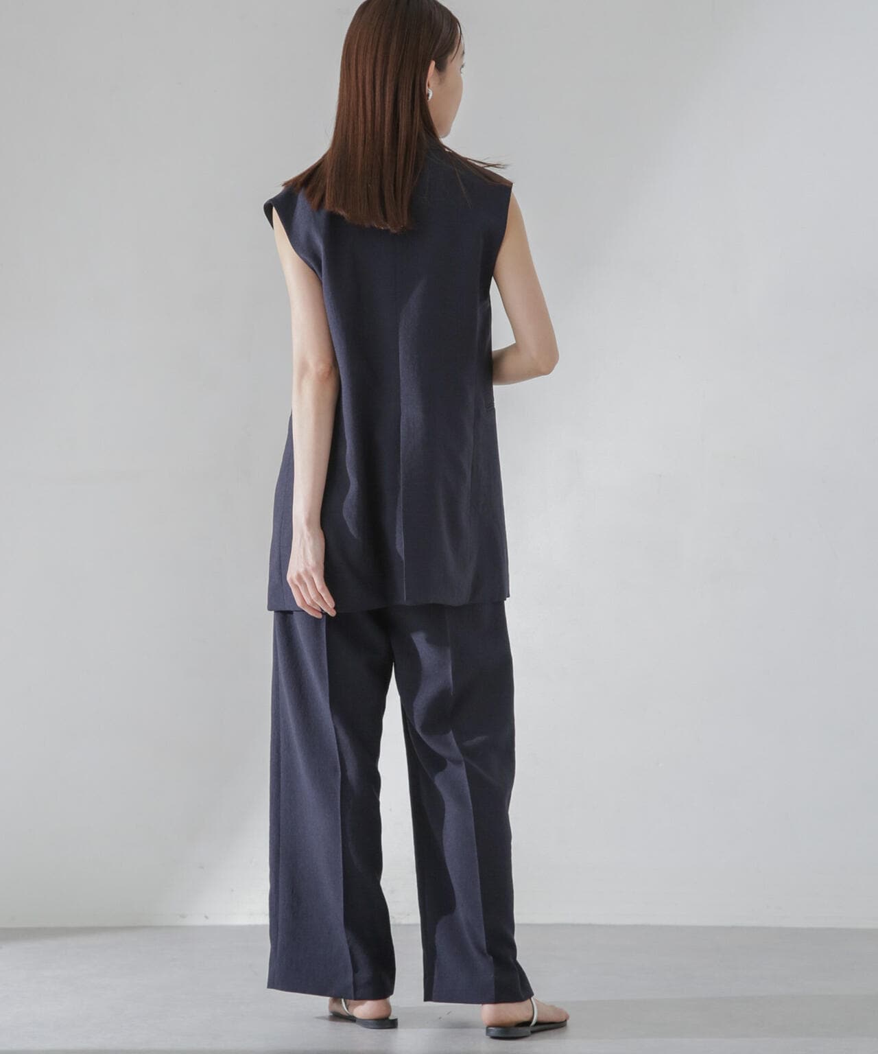 <洗濯機使用可><ノンアイロン>メランジドライ ベルト付きワイドパンツ(セットアップ可) 6694127308