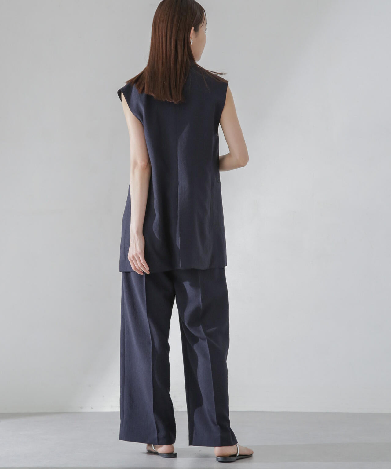 <洗濯機使用可><ノンアイロン>メランジドライ ベルト付きワイドパンツ(セットアップ可) 6694127308