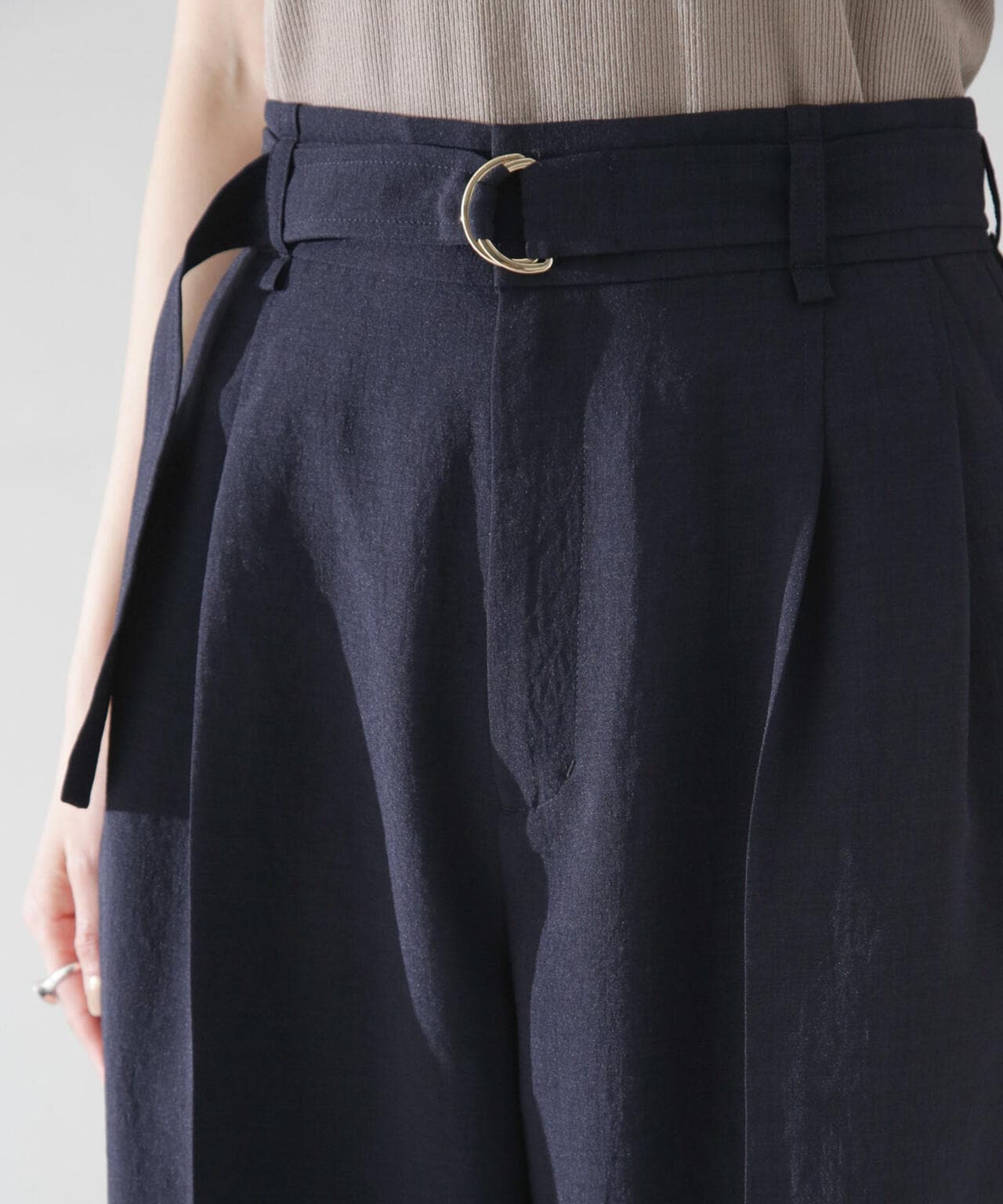 <洗濯機使用可><ノンアイロン>メランジドライ ベルト付きワイドパンツ(セットアップ可) 6694127308