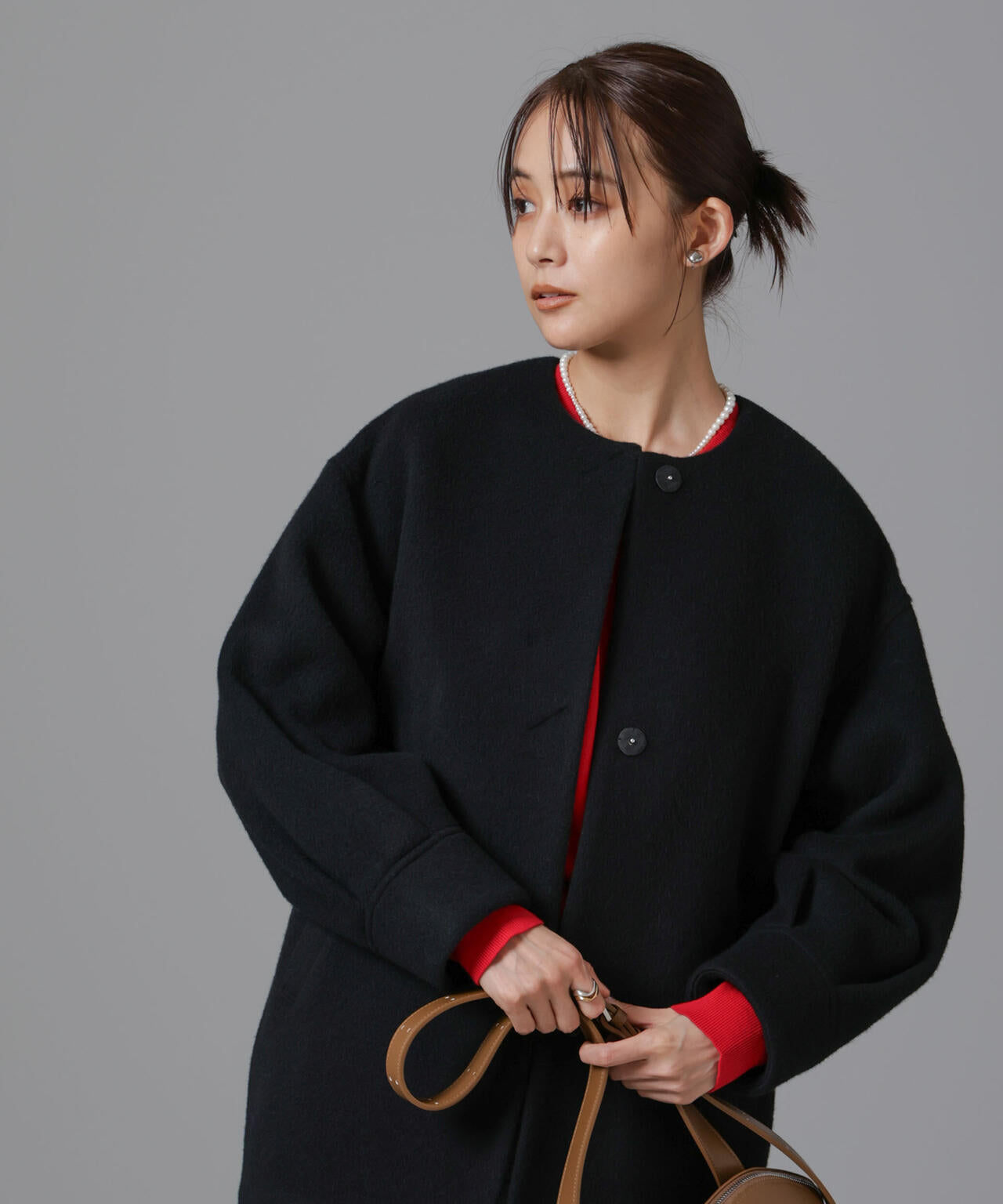 PECOLAMBウールカシミヤノーカラーミドル丈コート 6694211302