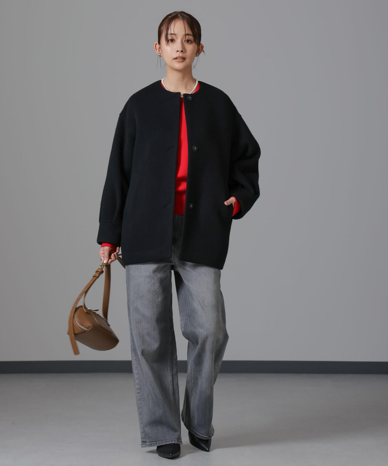 PECOLAMBウールカシミヤノーカラーミドル丈コート 6694211302