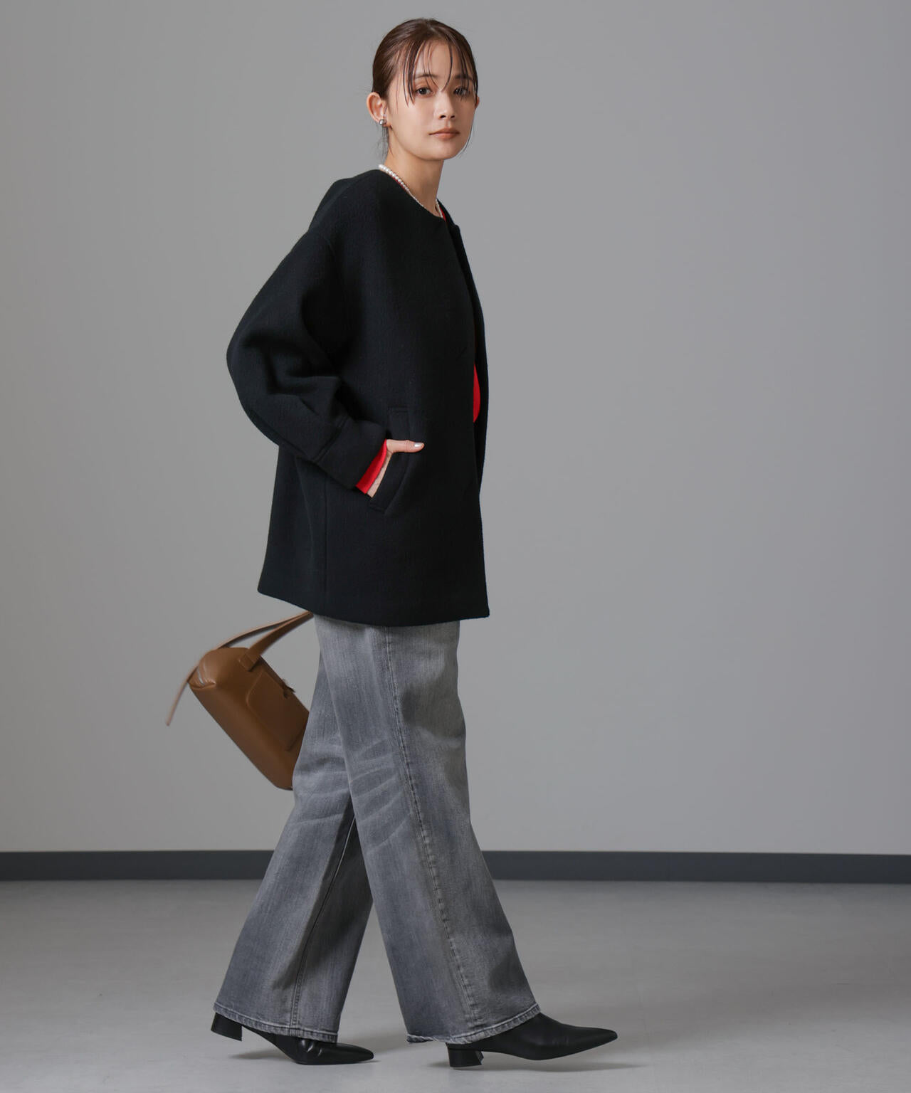 PECOLAMBウールカシミヤノーカラーミドル丈コート 6694211302