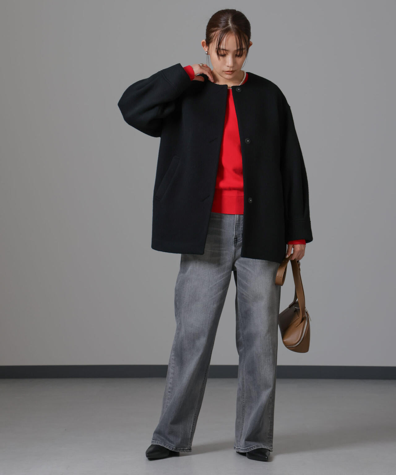 PECOLAMBウールカシミヤノーカラーミドル丈コート 6694211302