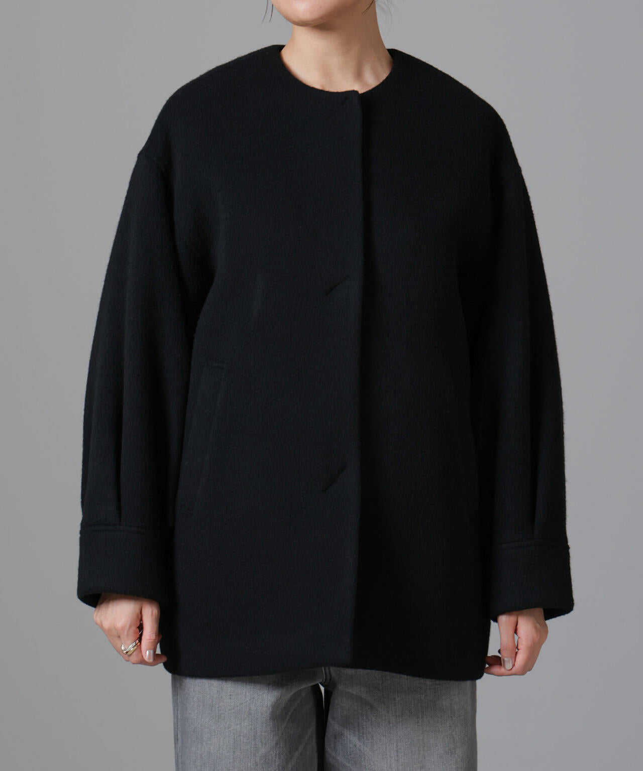 PECOLAMBウールカシミヤノーカラーミドル丈コート 6694211302