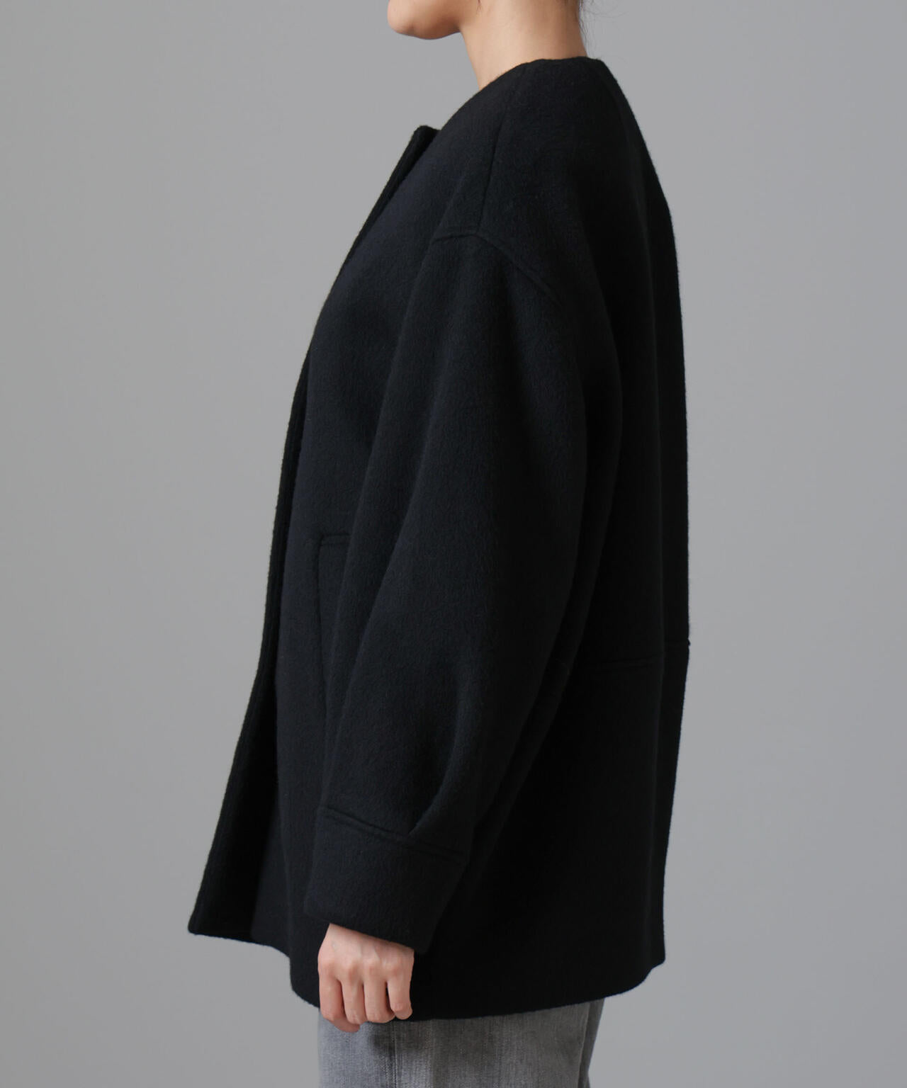 PECOLAMBウールカシミヤノーカラーミドル丈コート 6694211302