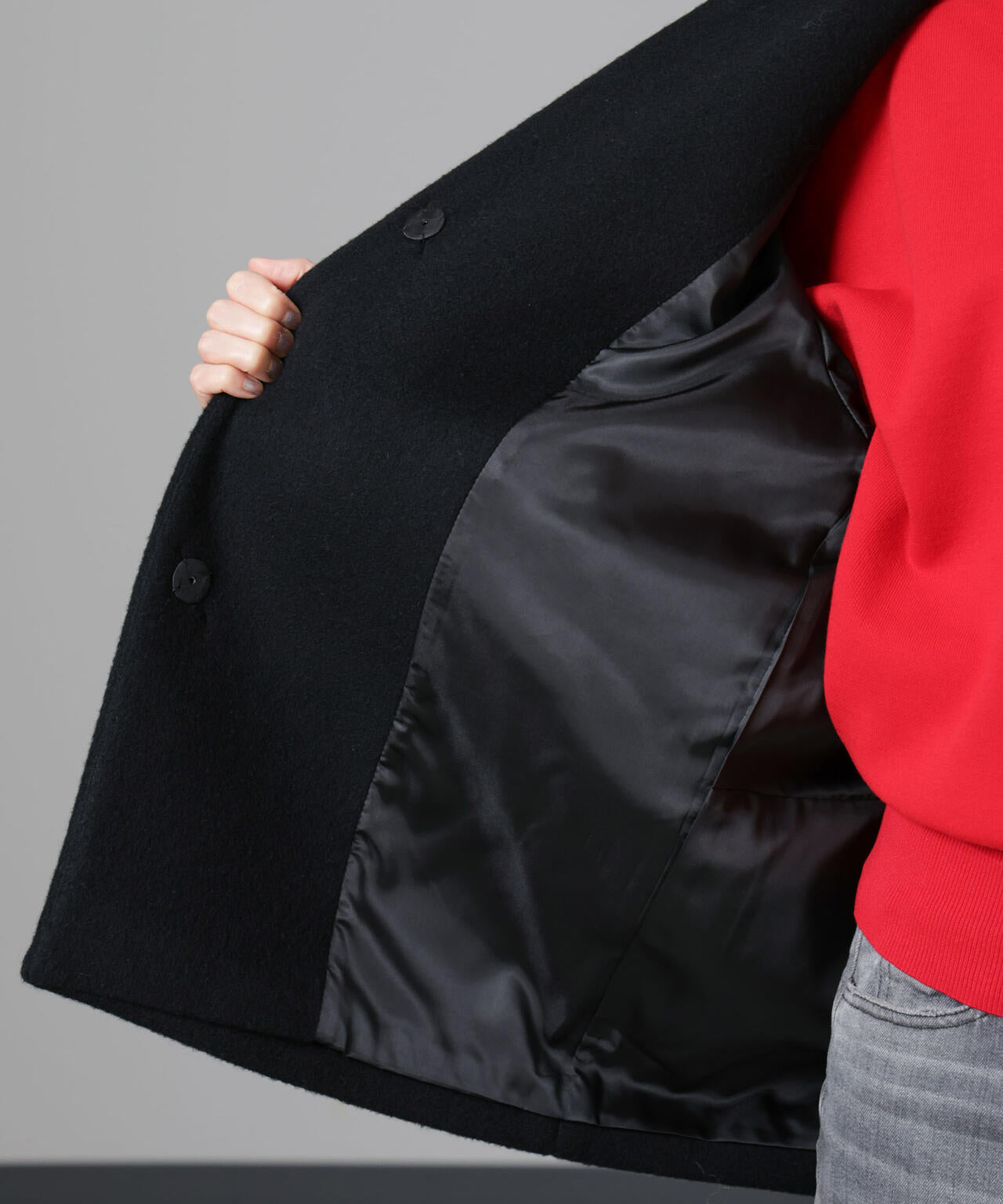 PECOLAMBウールカシミヤノーカラーミドル丈コート 6694211302