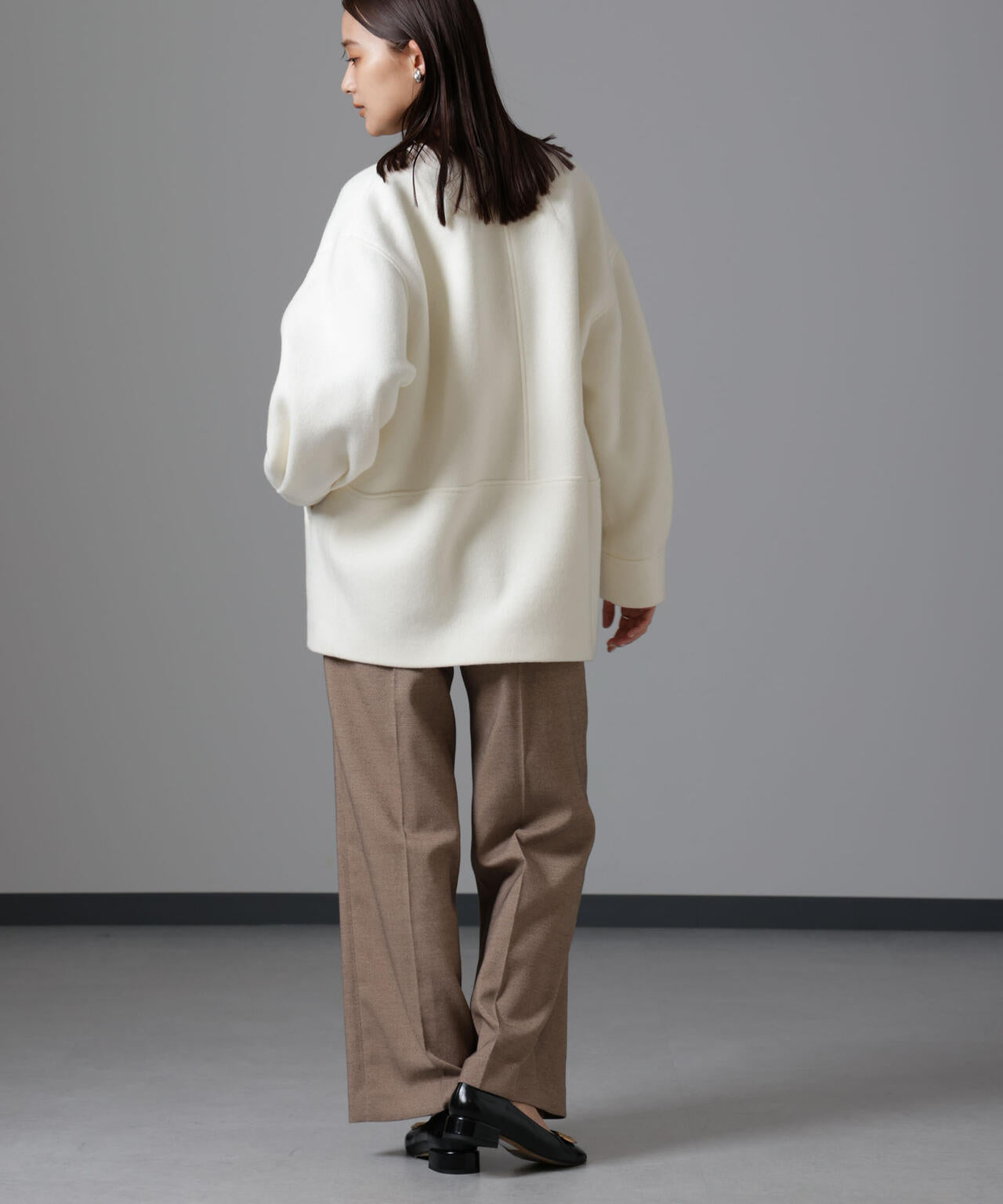 PECOLAMBウールカシミヤノーカラーミドル丈コート 6694211302