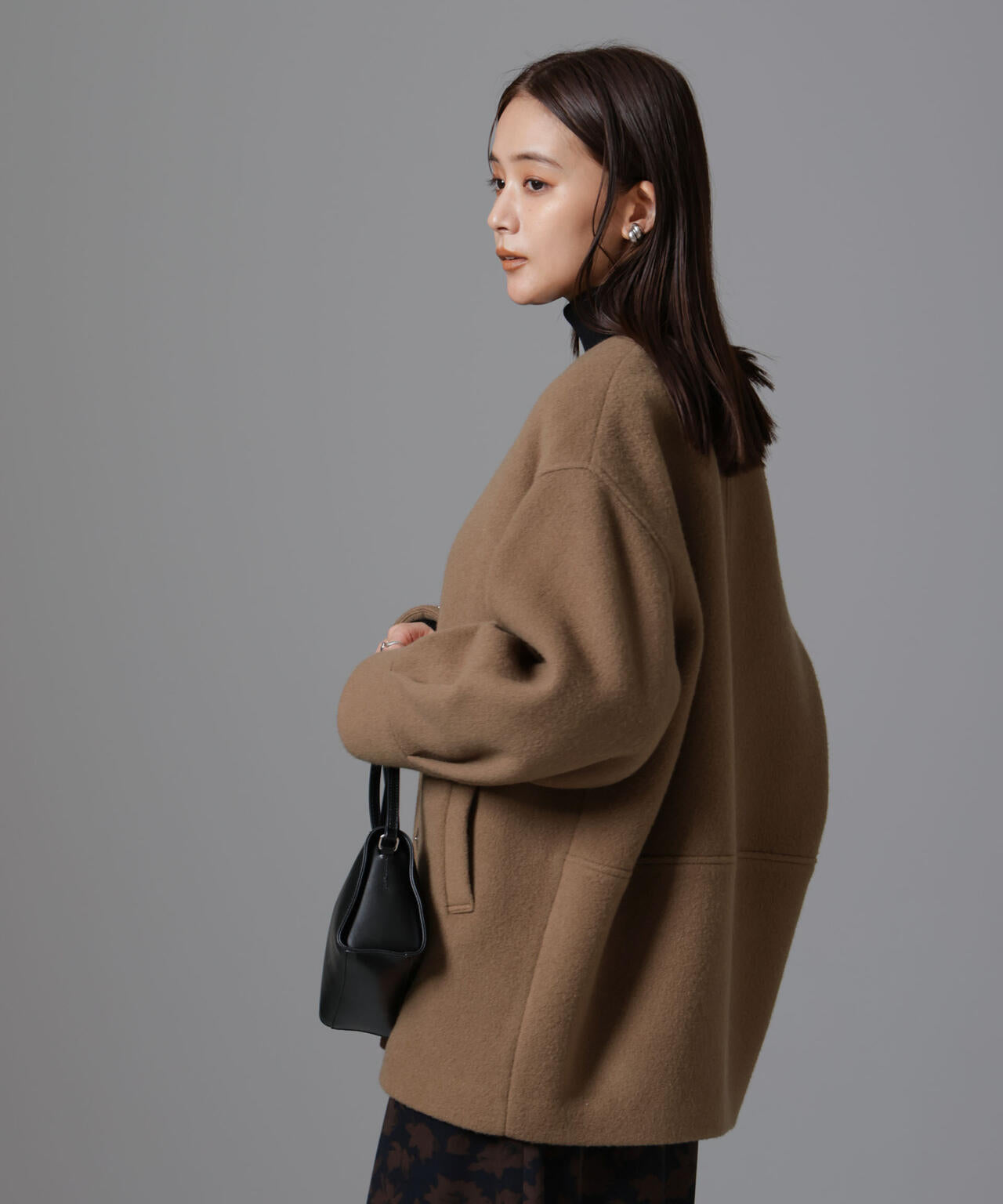 PECOLAMBウールカシミヤノーカラーミドル丈コート 6694211302