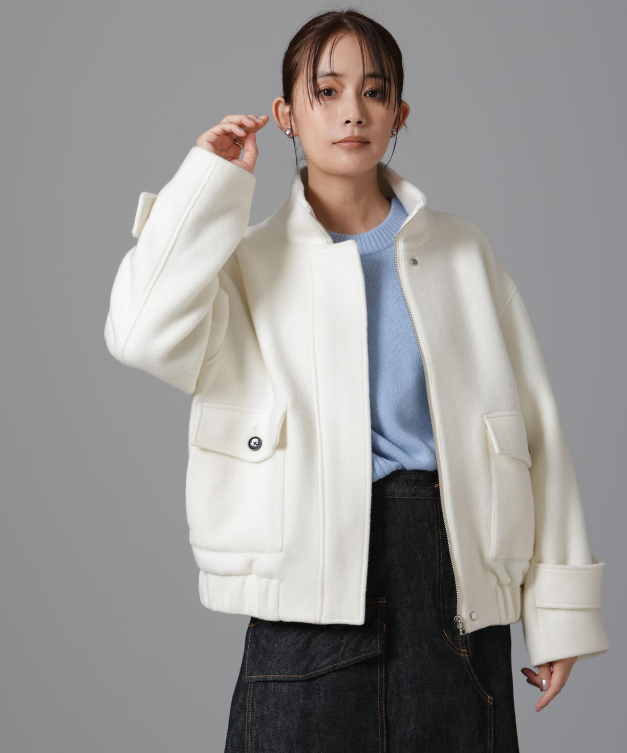 PECOLAMBウールカシミヤスタンドカラージップブルゾン 6694212303