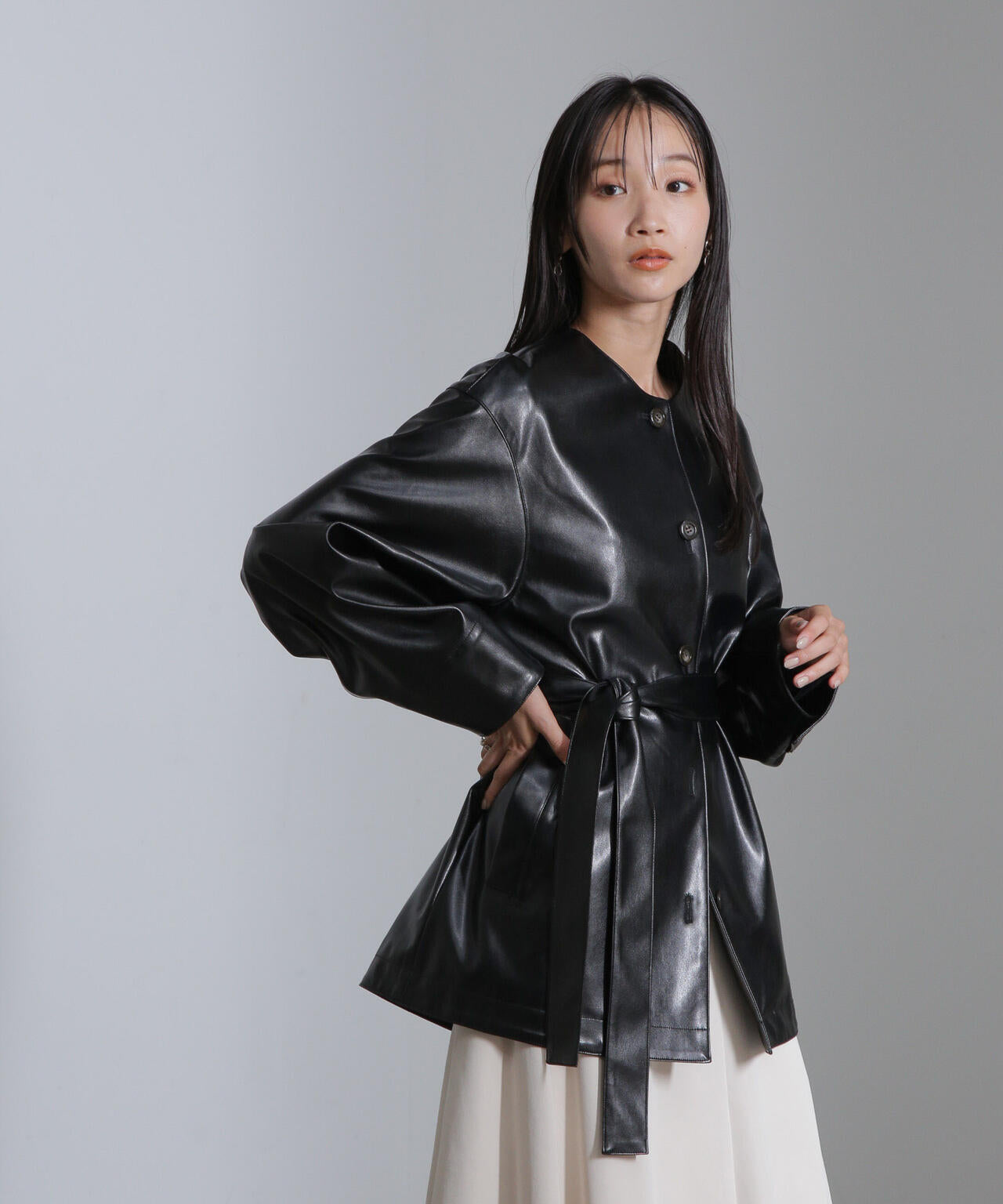 フェイクレザーベルテッドジャケット(セットアップ可) 6694216306