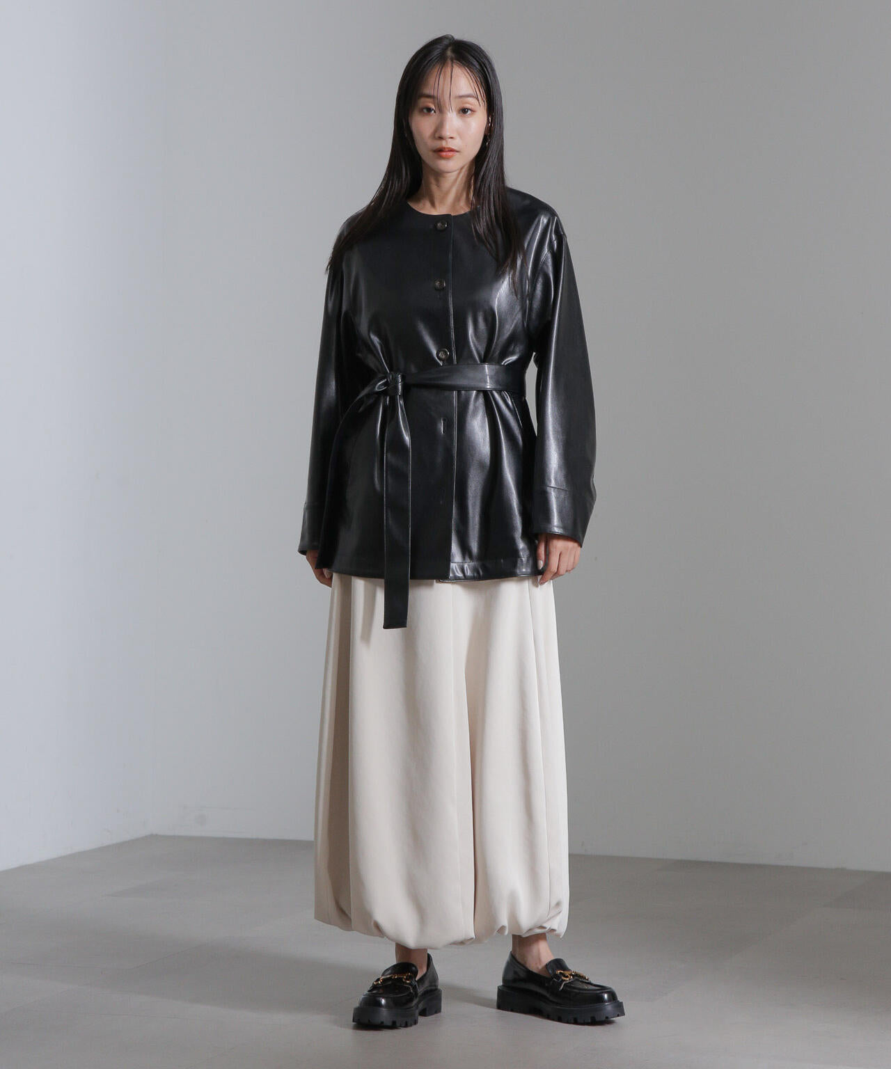 フェイクレザーベルテッドジャケット(セットアップ可) 6694216306