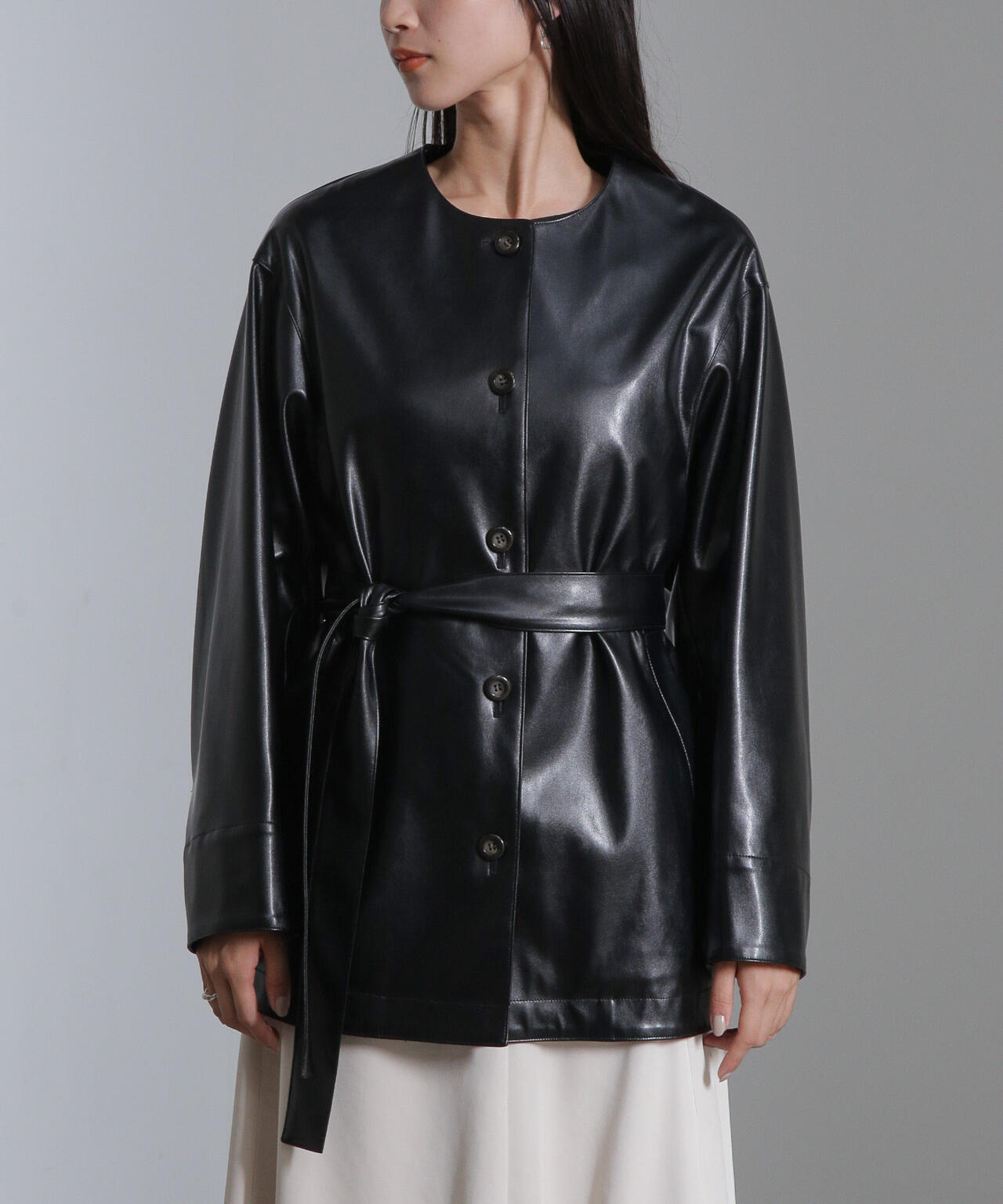 フェイクレザーベルテッドジャケット(セットアップ可) 6694216306