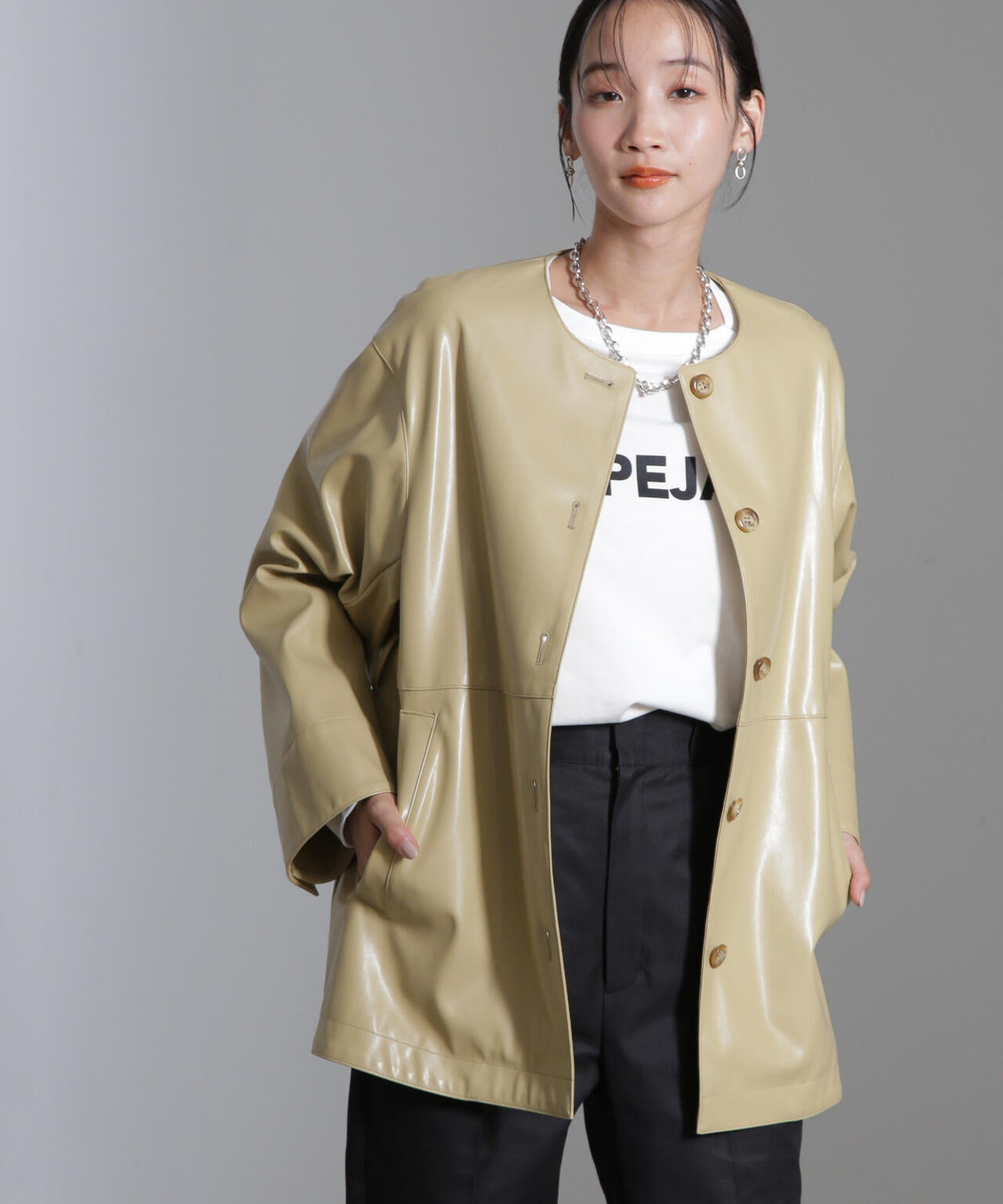 フェイクレザーベルテッドジャケット(セットアップ可) 6694216306