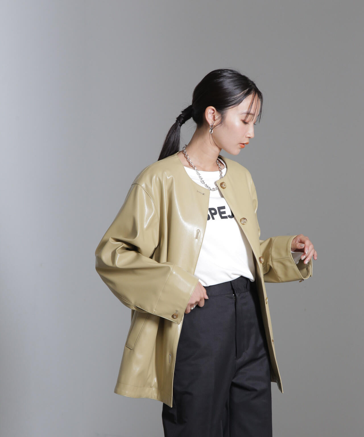 フェイクレザーベルテッドジャケット(セットアップ可) 6694216306