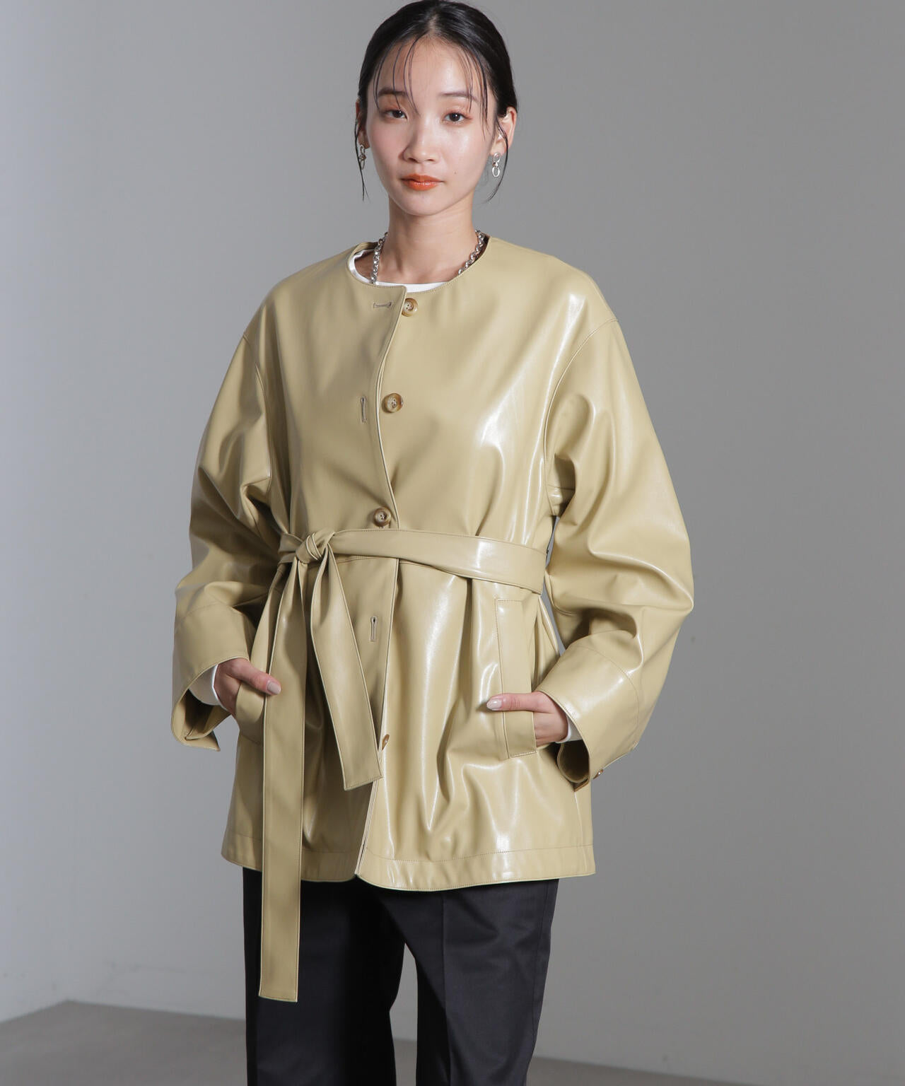 フェイクレザーベルテッドジャケット(セットアップ可) 6694216306