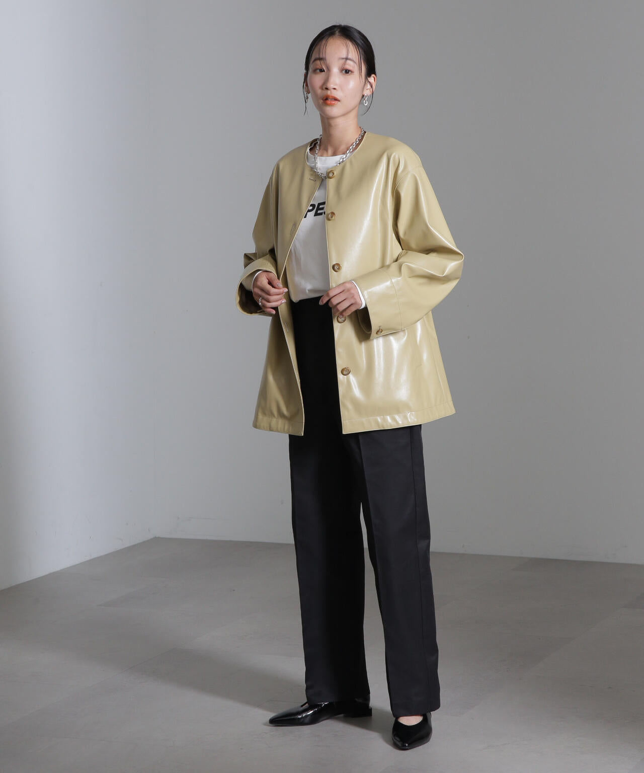 フェイクレザーベルテッドジャケット(セットアップ可) 6694216306