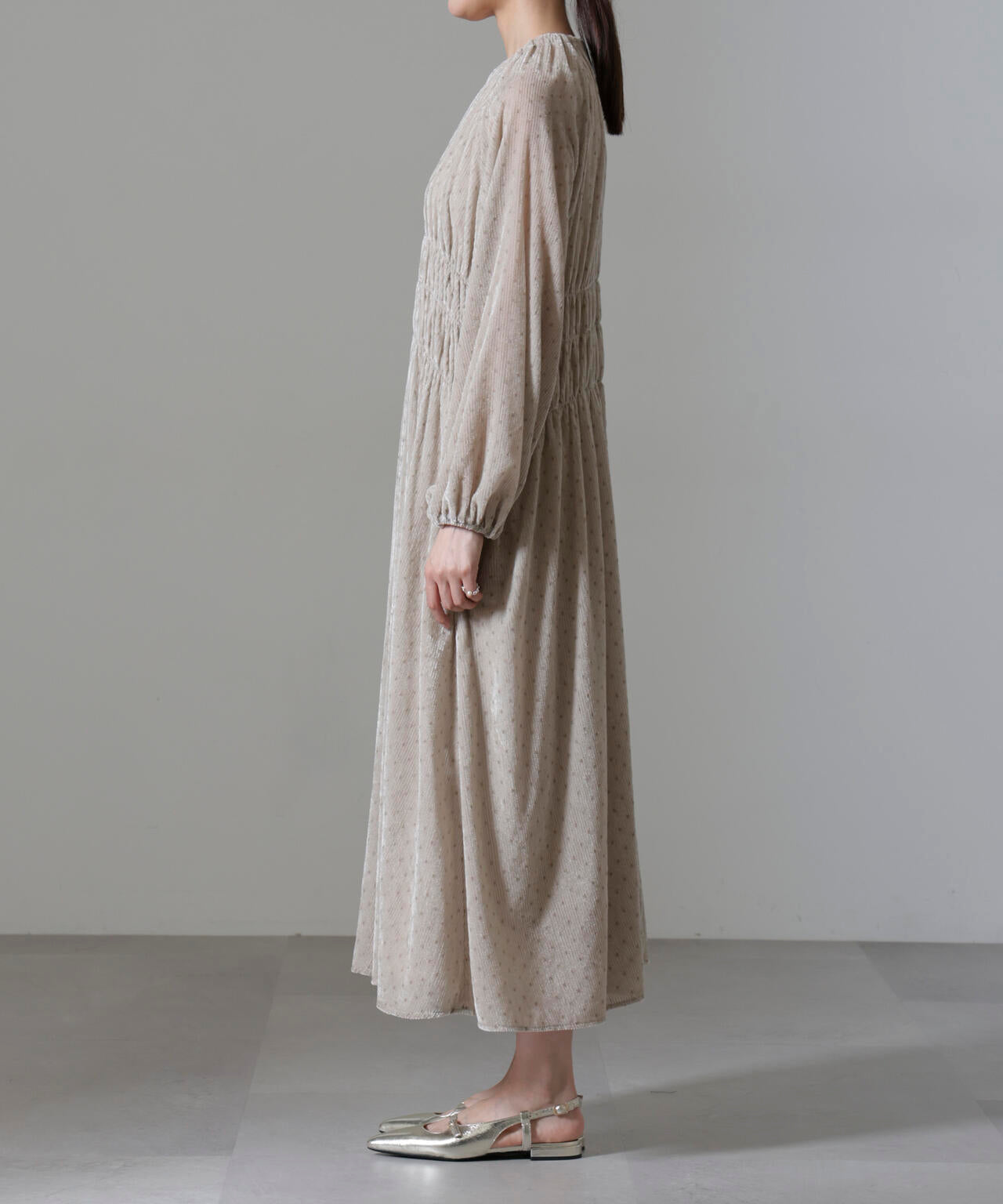 ストライプベロアギャザーワンピース 6694219318