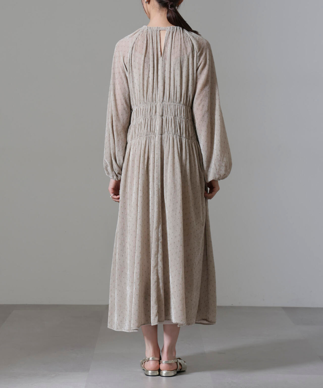 ストライプベロアギャザーワンピース 6694219318