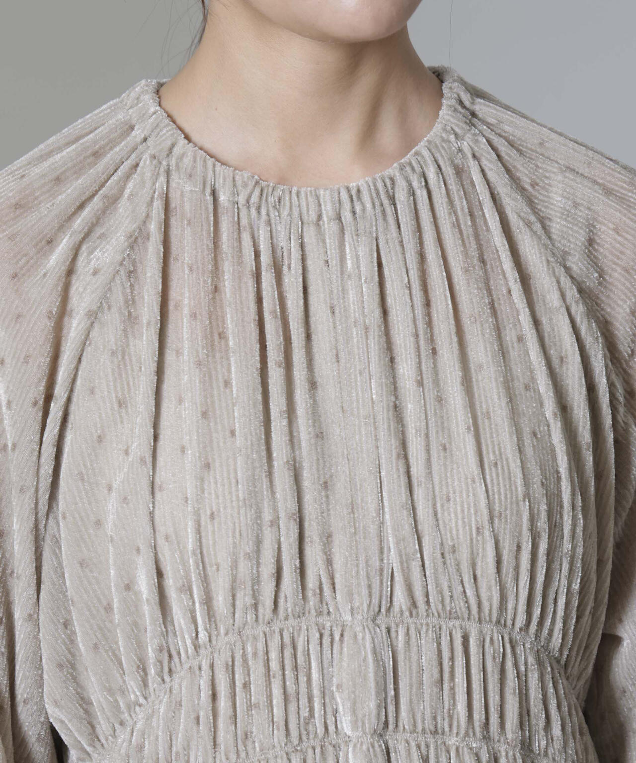 ストライプベロアギャザーワンピース 6694219318