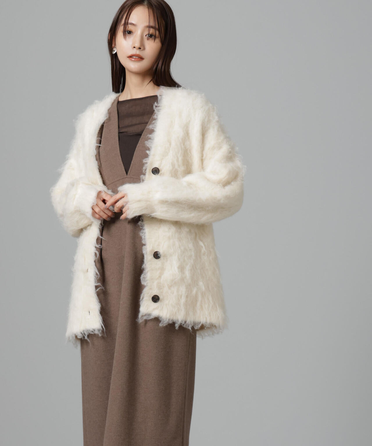 ニードルジャージーVネックタックワンピース 6694219333