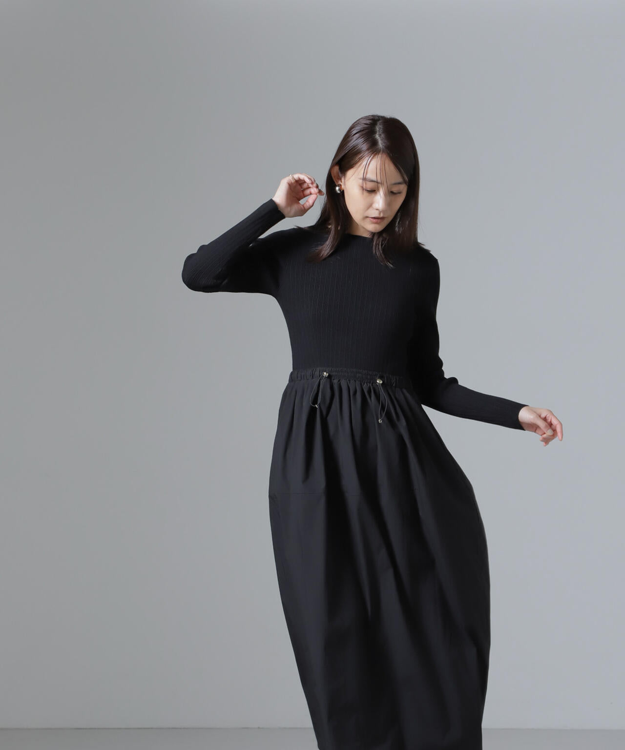 リブニット×タフタドッキングワンピース 6694219338