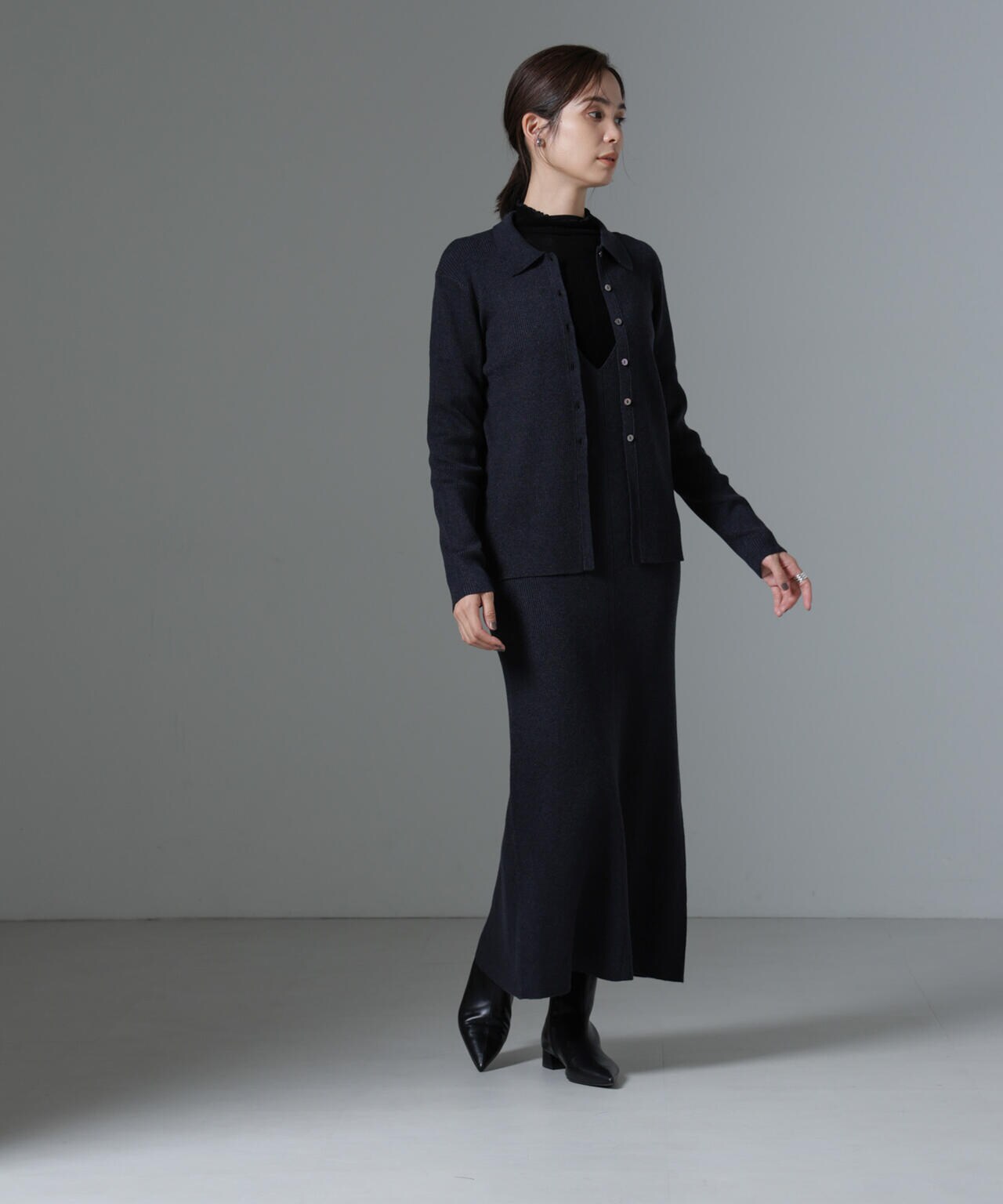 ニットキャミワンピース+ニットポロカーディガンSET 6694219340