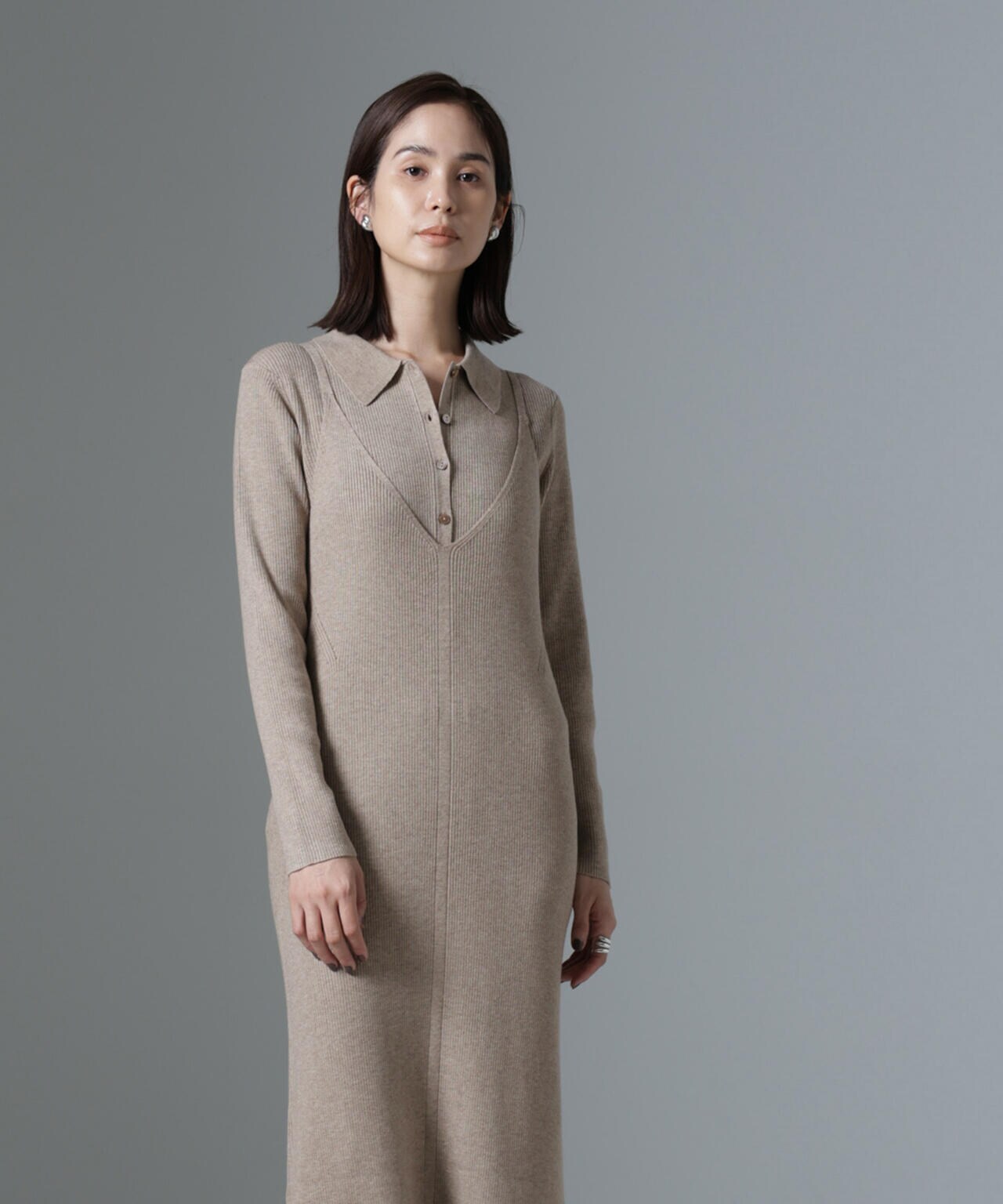 ニットキャミワンピース+ニットポロカーディガンSET 6694219340