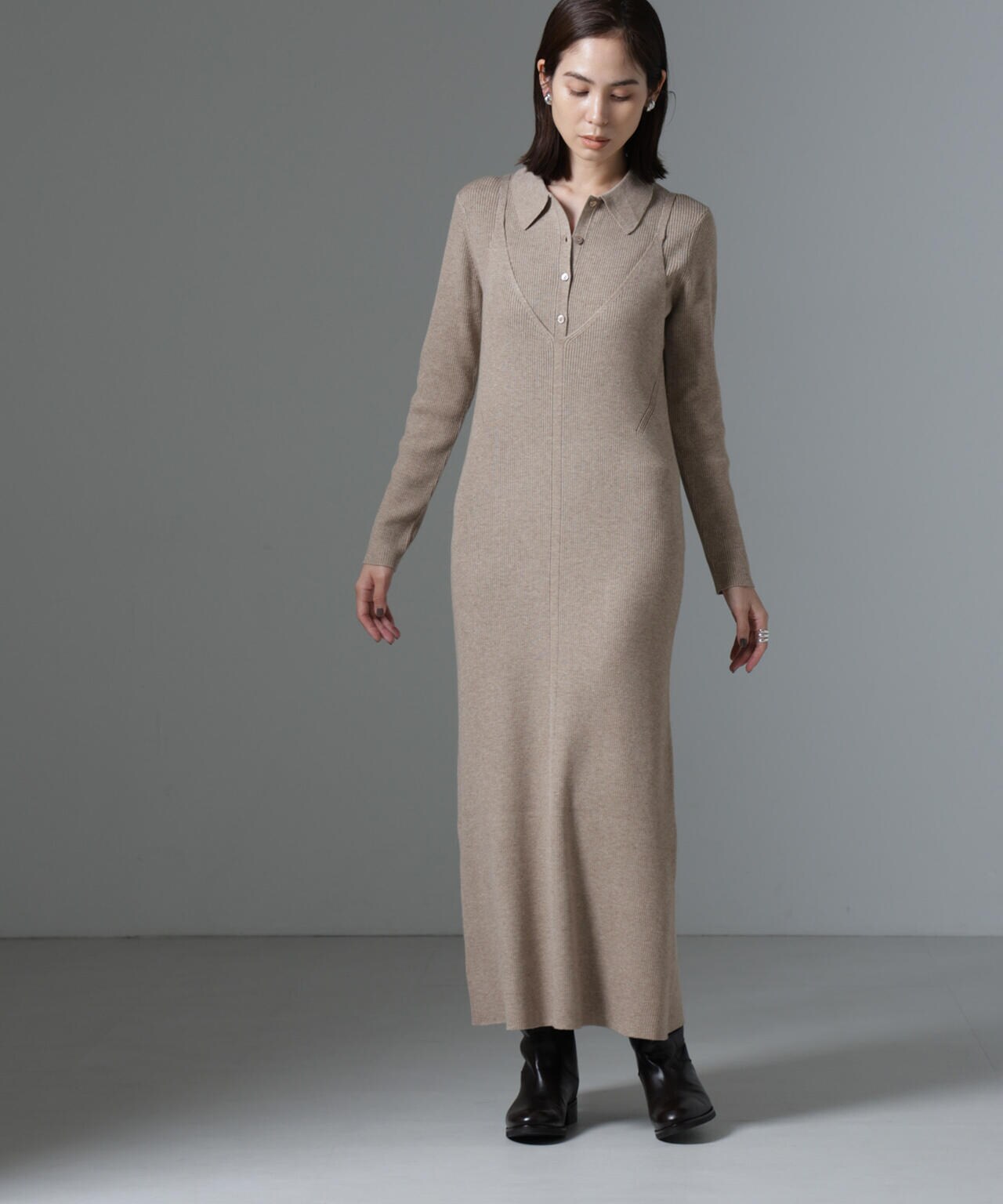 ニットキャミワンピース+ニットポロカーディガンSET 6694219340