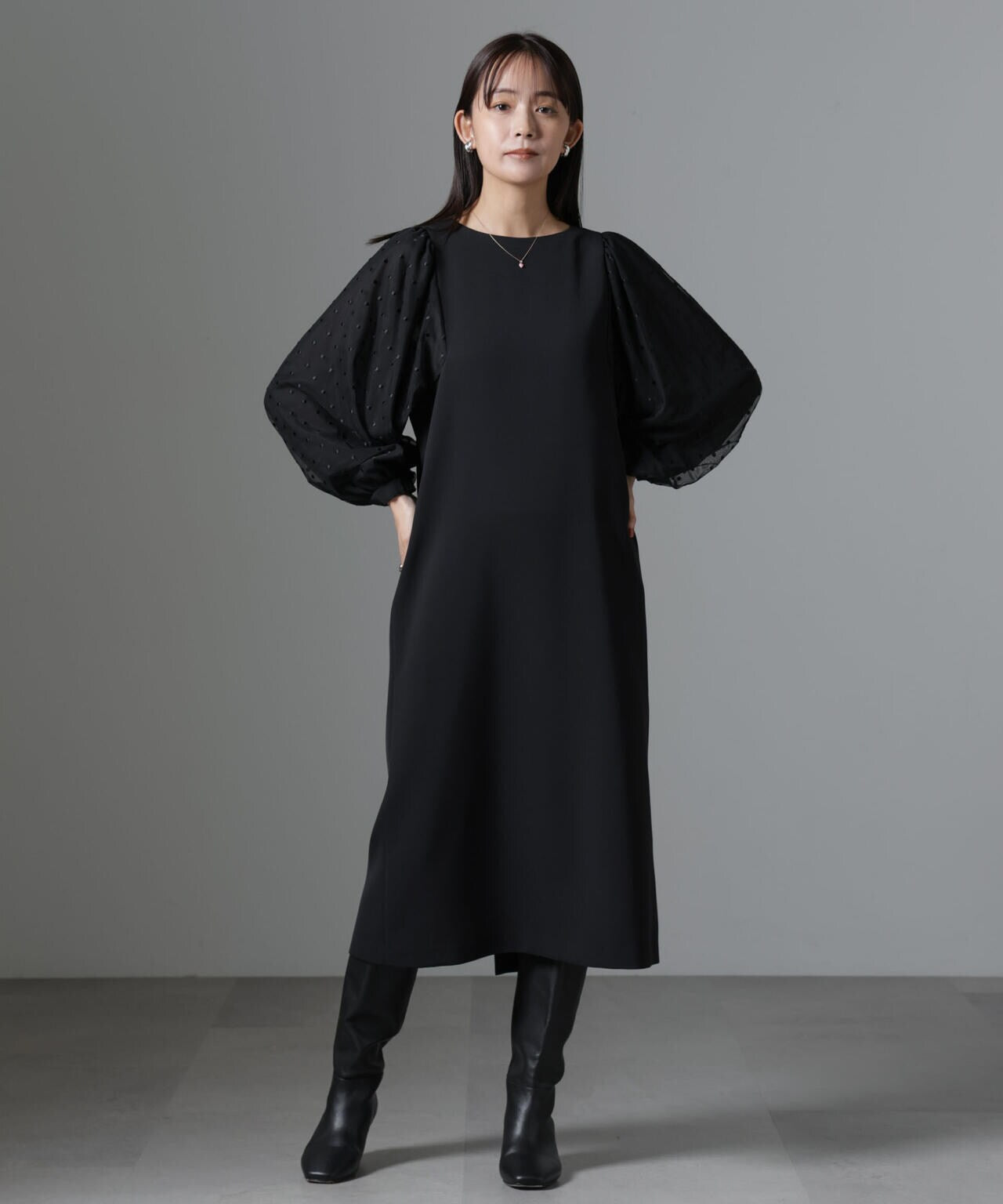 ドット刺繍チュールスリーブワンピース 6694219345