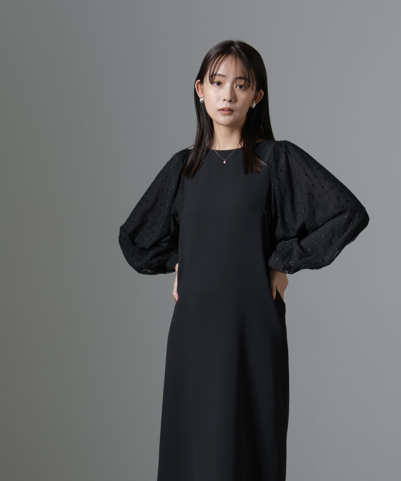 ドット刺繍チュールスリーブワンピース 6694219345