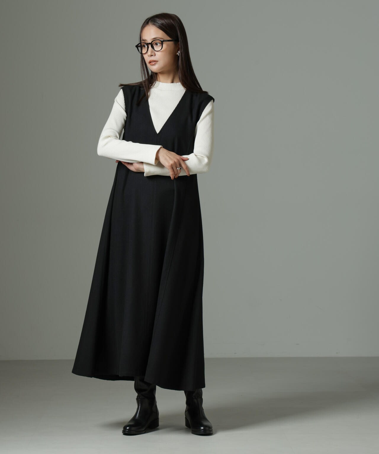 Vネックジャンパースカート 6694219348