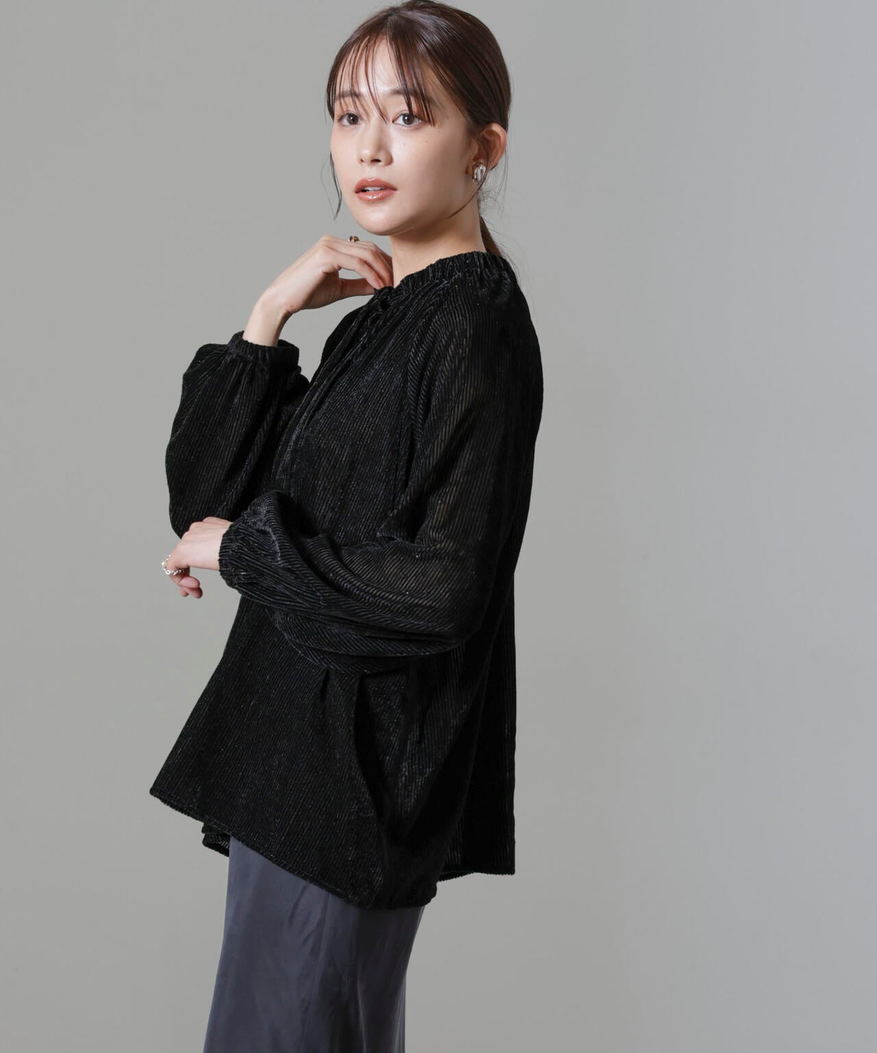 ストライプベロア前後2WAYブラウス 6694220302