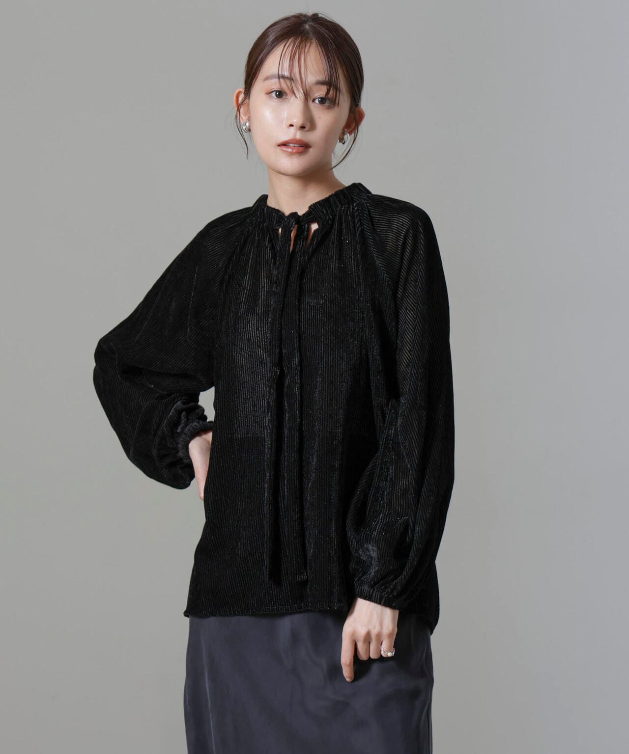 ストライプベロア前後2WAYブラウス 6694220302