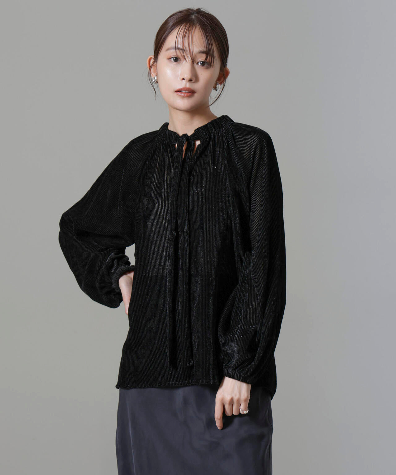 ストライプベロア前後2WAYブラウス 6694220302